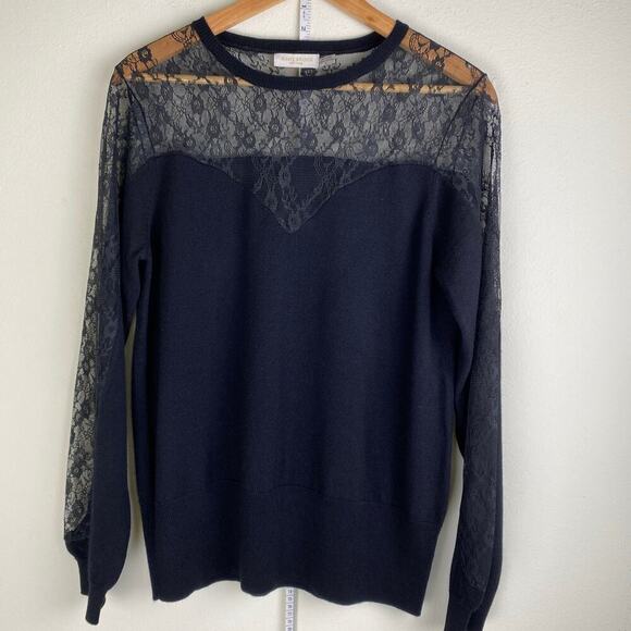 Ramy Brooke Lindsay Sweater Size L Black Lace Cashmere Blend Party Romantic - Picture 9 of 16